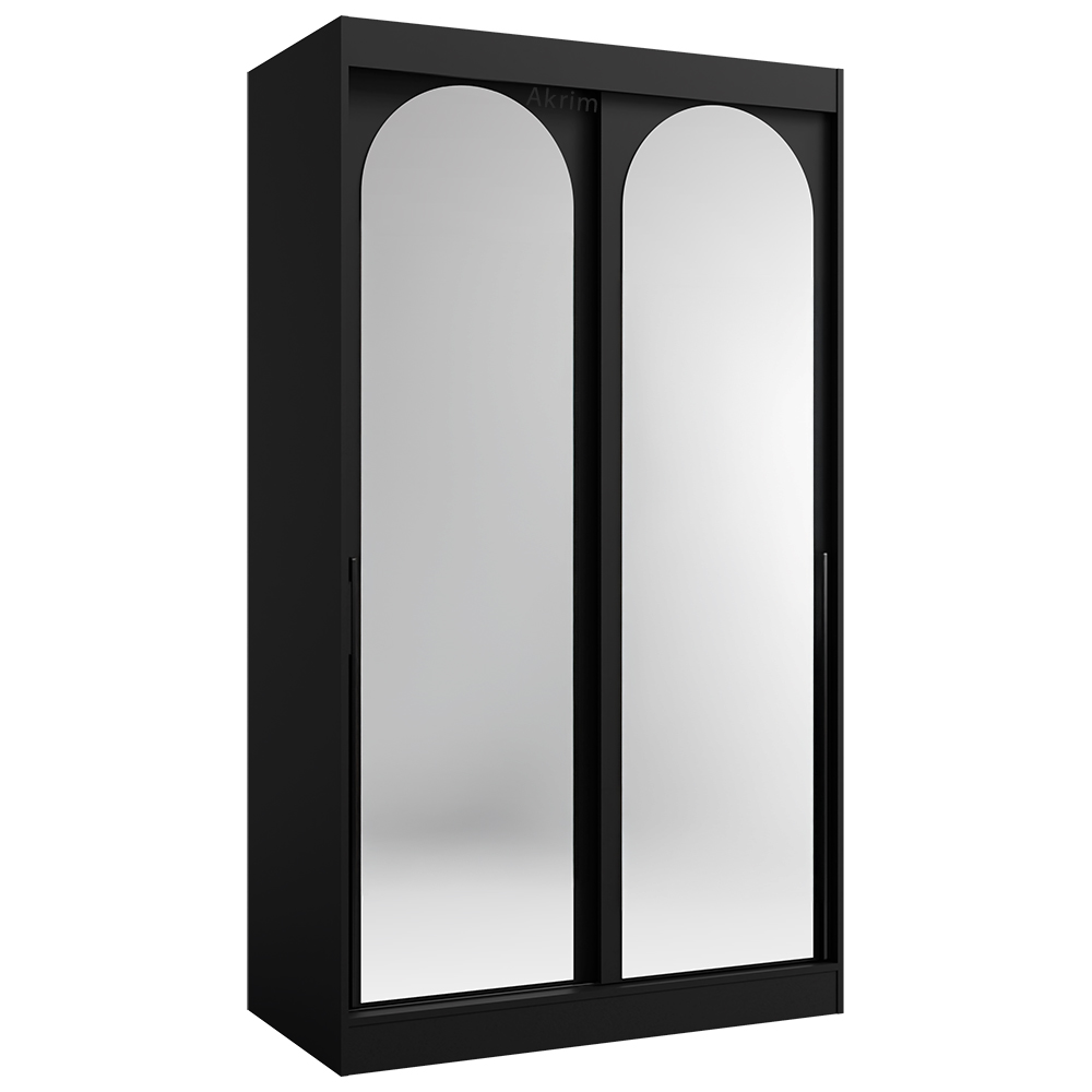 Šatní skříň MODIN | se zrcadlem | 120 cm | černá/černé úchyty