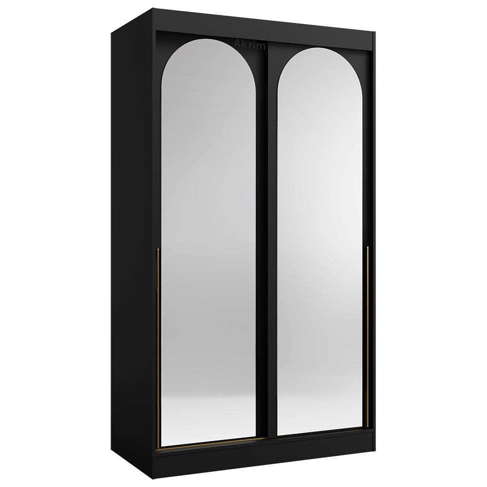 Šatní skříň MODIN | se zrcadlem | 120 cm | černá/zlaté úchyty