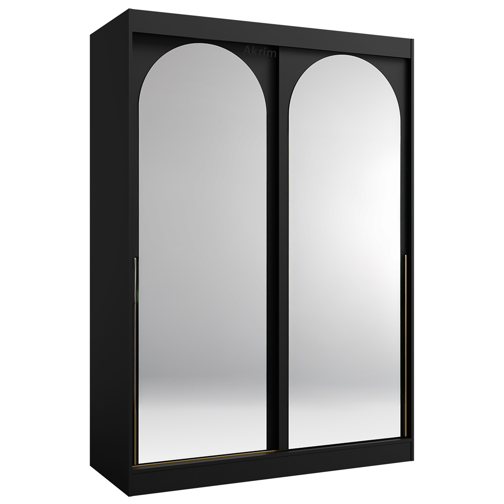 Šatní skříň MODIN | se zrcadlem | 150 cm | černá/zlaté úchyty