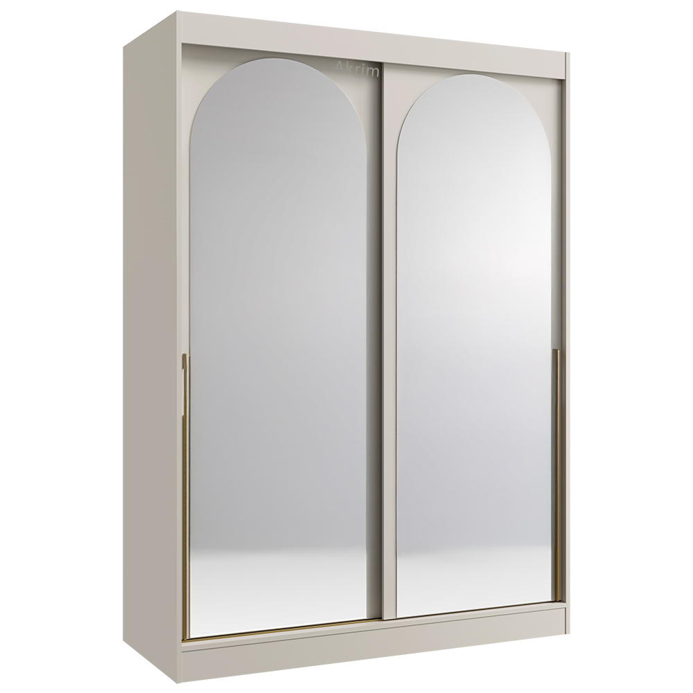 Šatní skříň MODIN | se zrcadlem | 150 cm | kašmír/zlaté úchyty