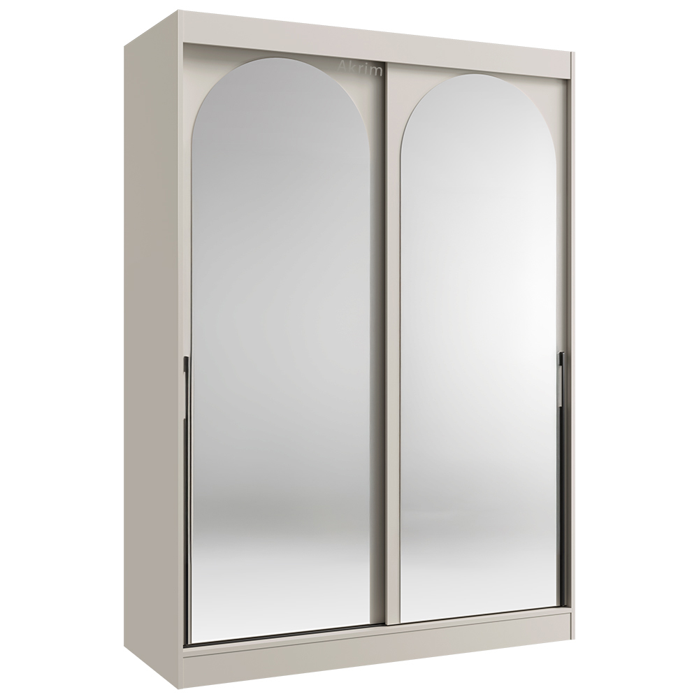 Šatní skříň MODIN | se zrcadlem | 150 cm | kašmír/černé úchyty