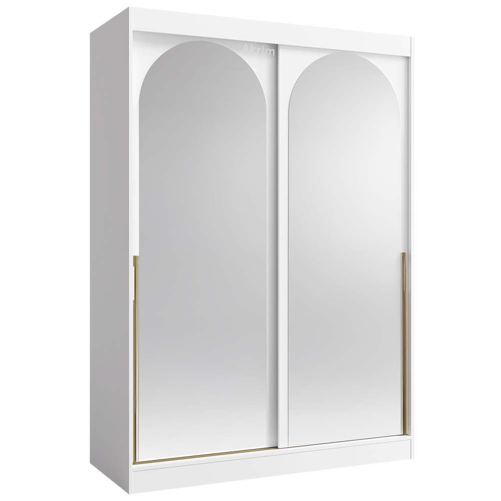 Šatní skříň MODIN | se zrcadlem | 150 cm | bílá/zlaté úchyty