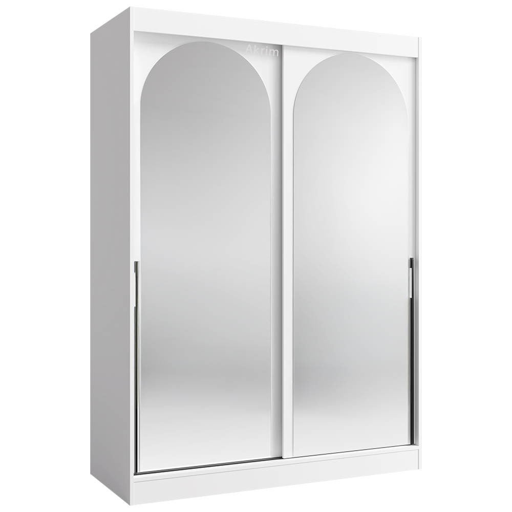 Šatní skříň MODIN | se zrcadlem | 150 cm | bílá/černé úchyty