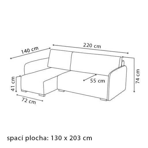 Sedací souprava COMA | 140x220 cm | LEVÁ | rozkládací + úložný prostor | VÝBĚR TKANIN