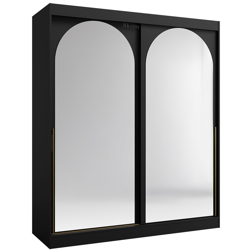 Šatní skříň MODIN | se zrcadlem | 180 cm | černá/zlaté úchyty