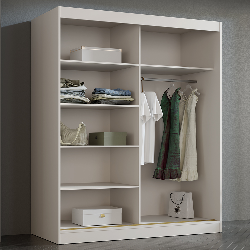 Šatní skříň MODIN | se zrcadlem | 180 cm | kašmír/zlaté úchyty