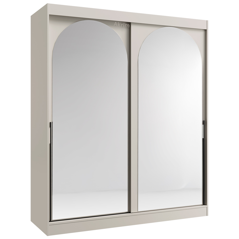 Šatní skříň MODIN | se zrcadlem | 180 cm | kašmír/černé úchyty