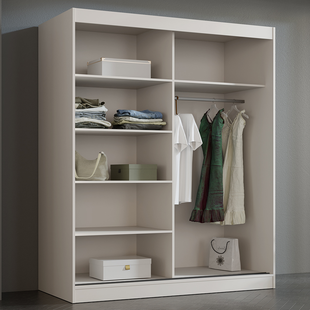 Šatní skříň MODIN | se zrcadlem | 180 cm | kašmír/černé úchyty