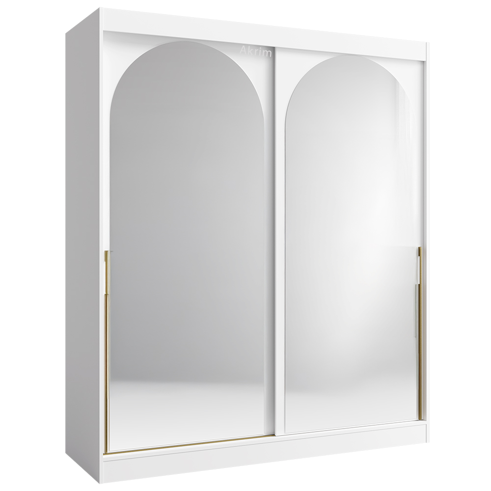 Šatní skříň MODIN | se zrcadlem | 180 cm | bílá/zlaté úchyty