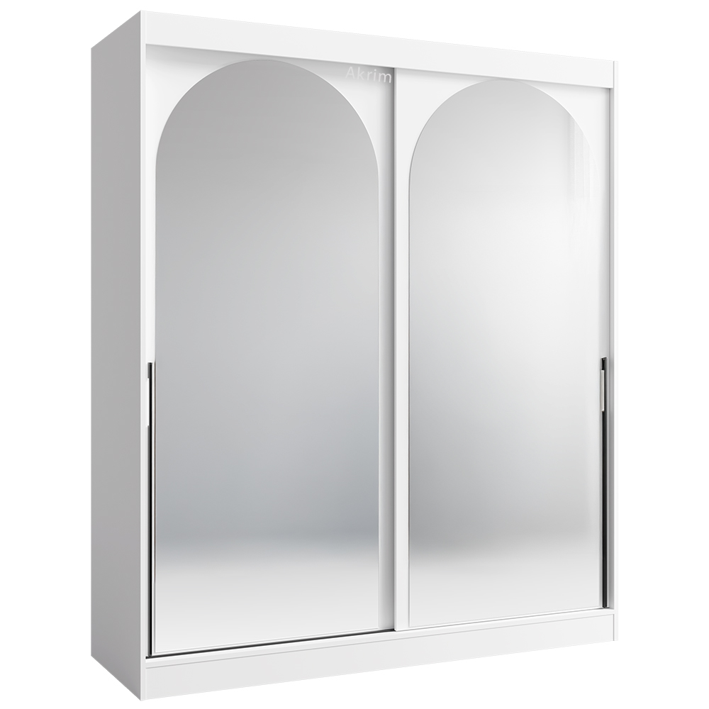 Šatní skříň MODIN | se zrcadlem | 180 cm | bílá/černé úchyty