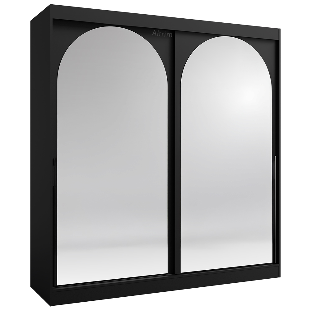 Šatní skříň MODIN | se zrcadlem | 200 cm | černá/černé úchyty