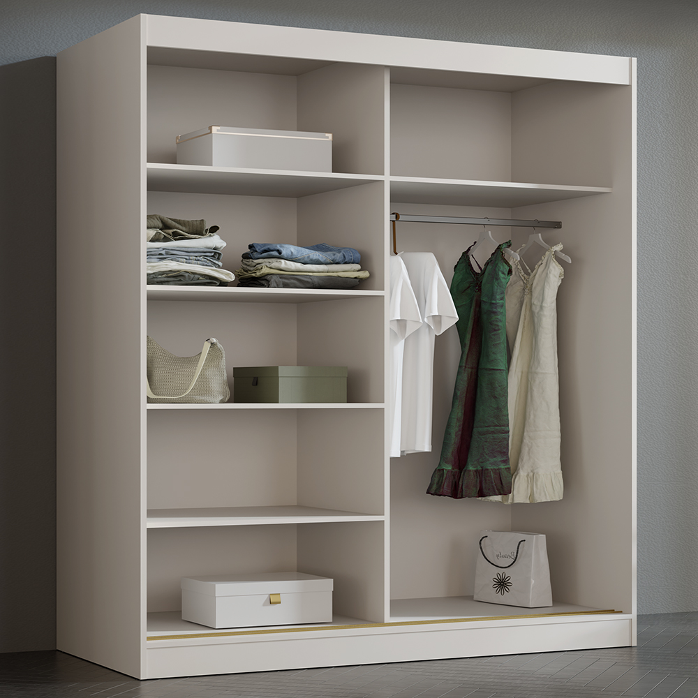 Šatní skříň MODIN | se zrcadlem | 200 cm | kašmír/zlaté úchyty