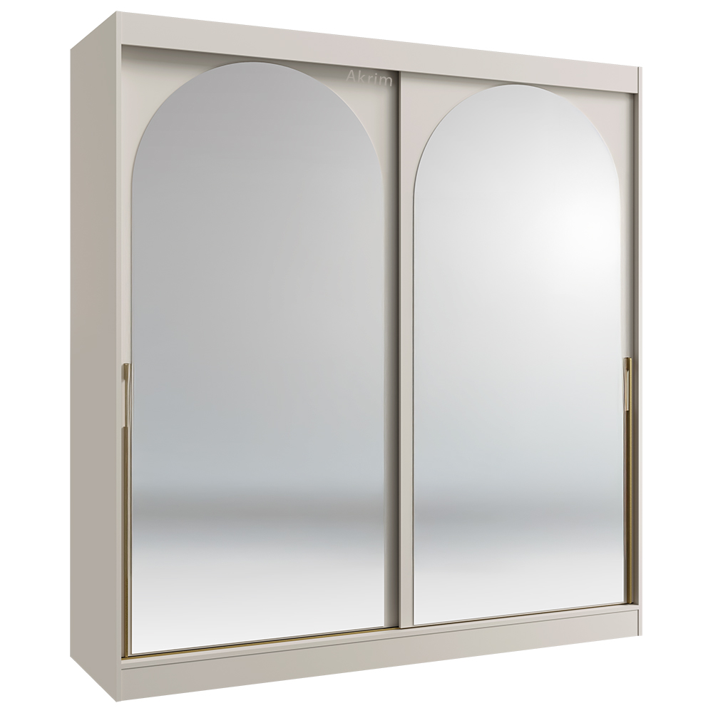 Šatní skříň MODIN | se zrcadlem | 200 cm | kašmír/zlaté úchyty