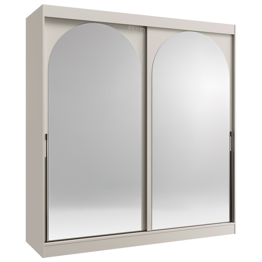 Šatní skříň MODIN | se zrcadlem | 200 cm | kašmír/černé úchyty