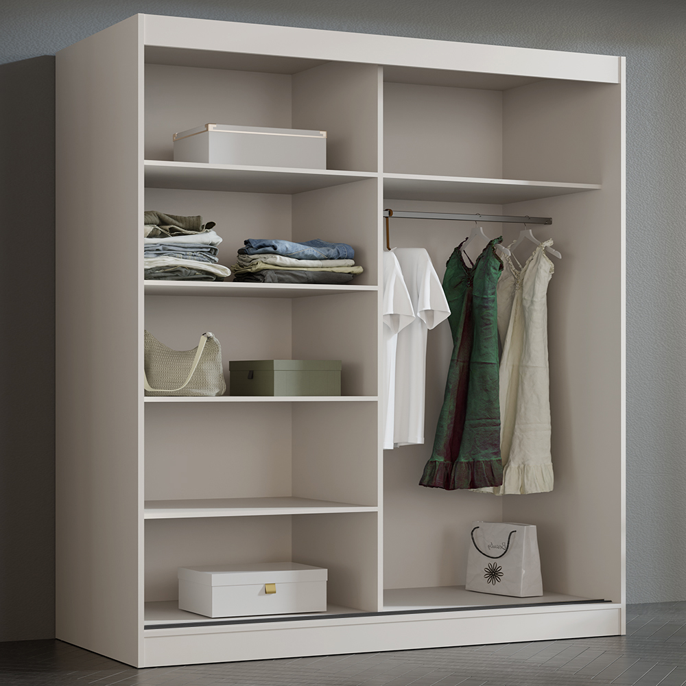 Šatní skříň MODIN | se zrcadlem | 200 cm | kašmír/černé úchyty