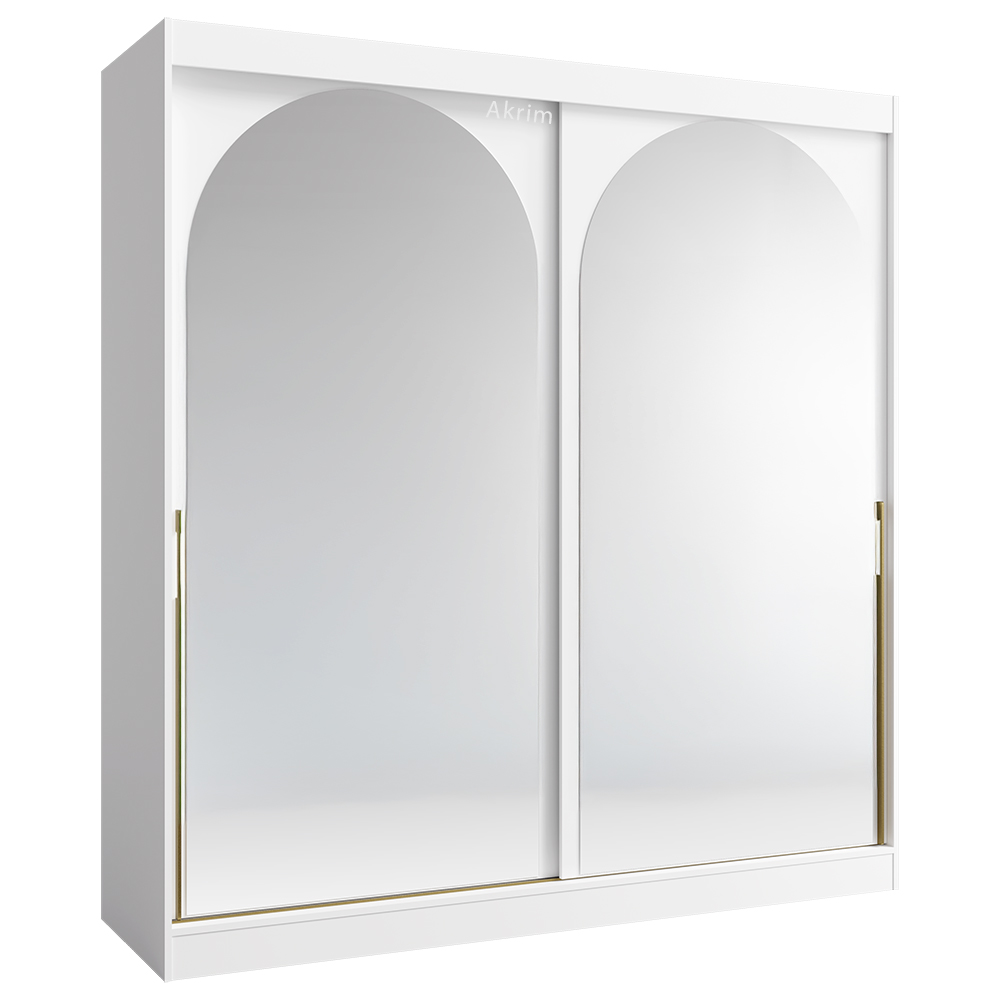 Šatní skříň MODIN | se zrcadlem | 200 cm | bílá/zlaté úchyty