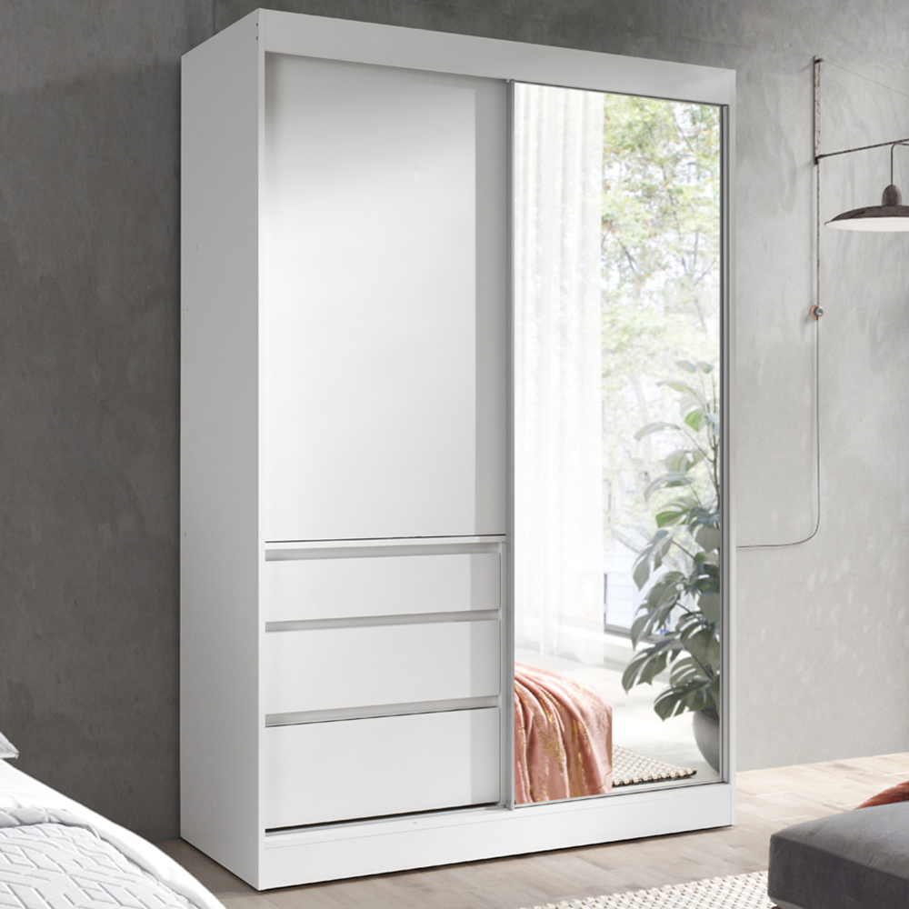 Šatní skříň HAITI | se zrcadlem | 140 cm | bílá