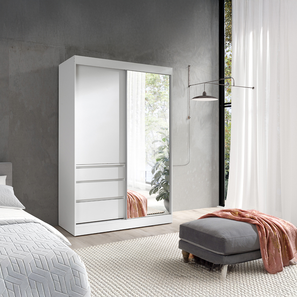 Šatní skříň HAITI | se zrcadlem | 140 cm | bílá