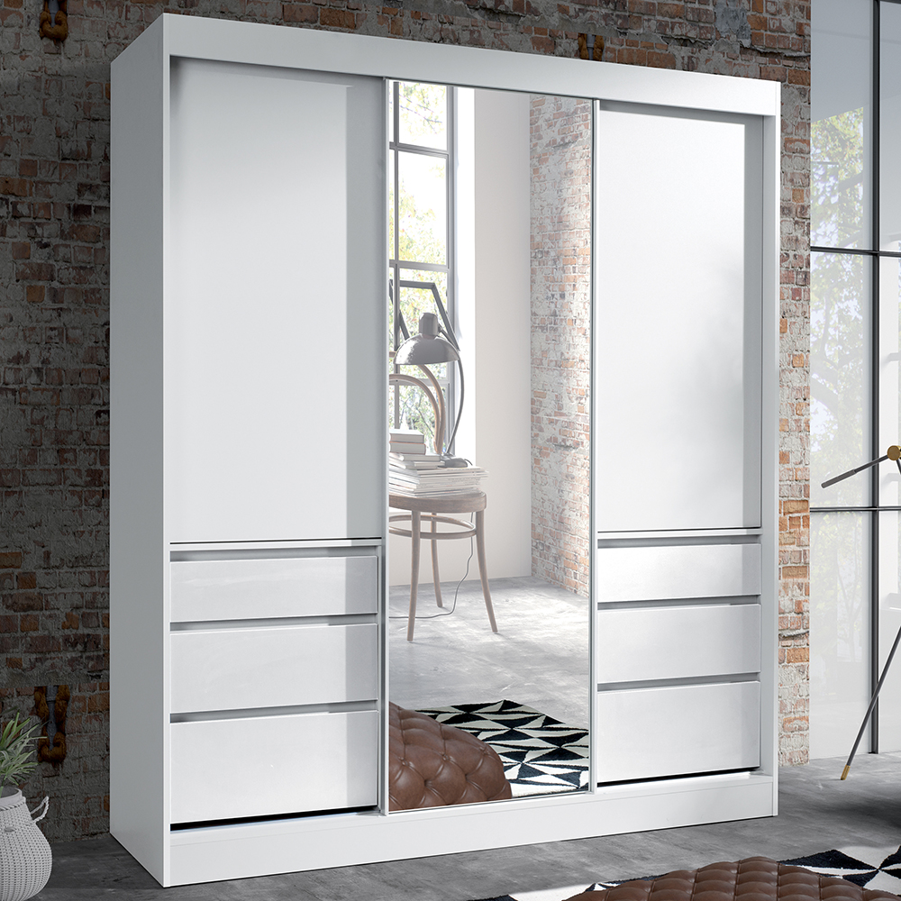 Šatní skříň HAITI | se zrcadlem | 180 cm | bílá