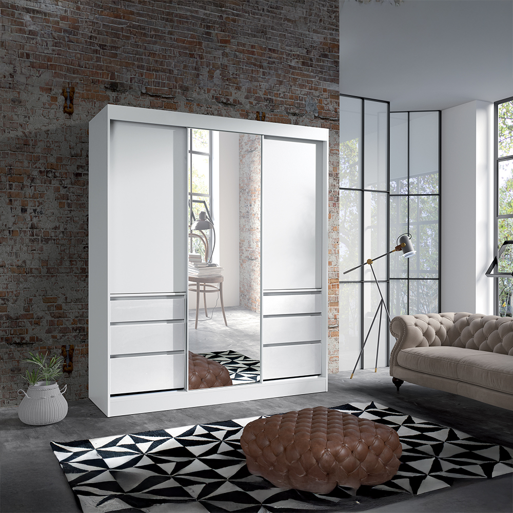 Šatní skříň HAITI | se zrcadlem | 180 cm | bílá