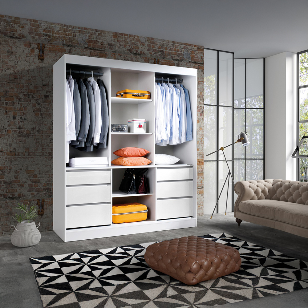 Šatní skříň HAITI | se zrcadlem | 180 cm | dub lefkas/černá