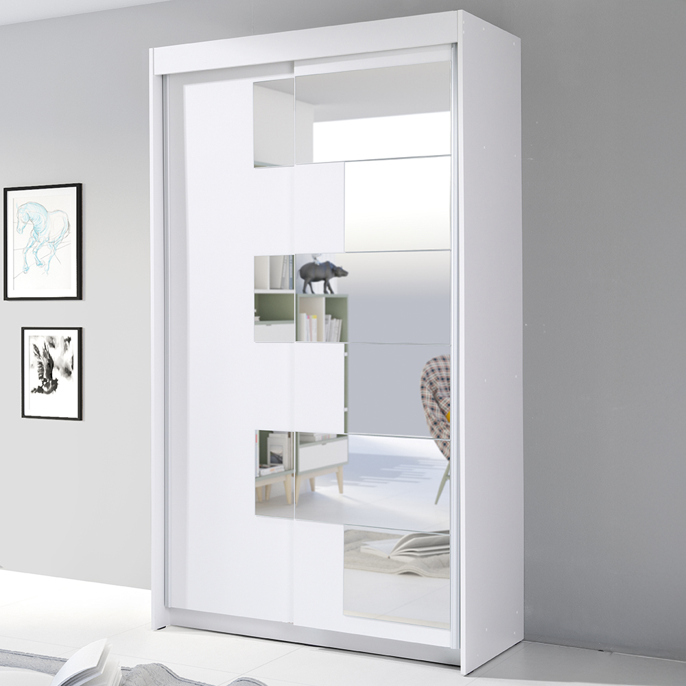 Šatní skříň SZACH | se zrcadlem | 120 cm | bílá