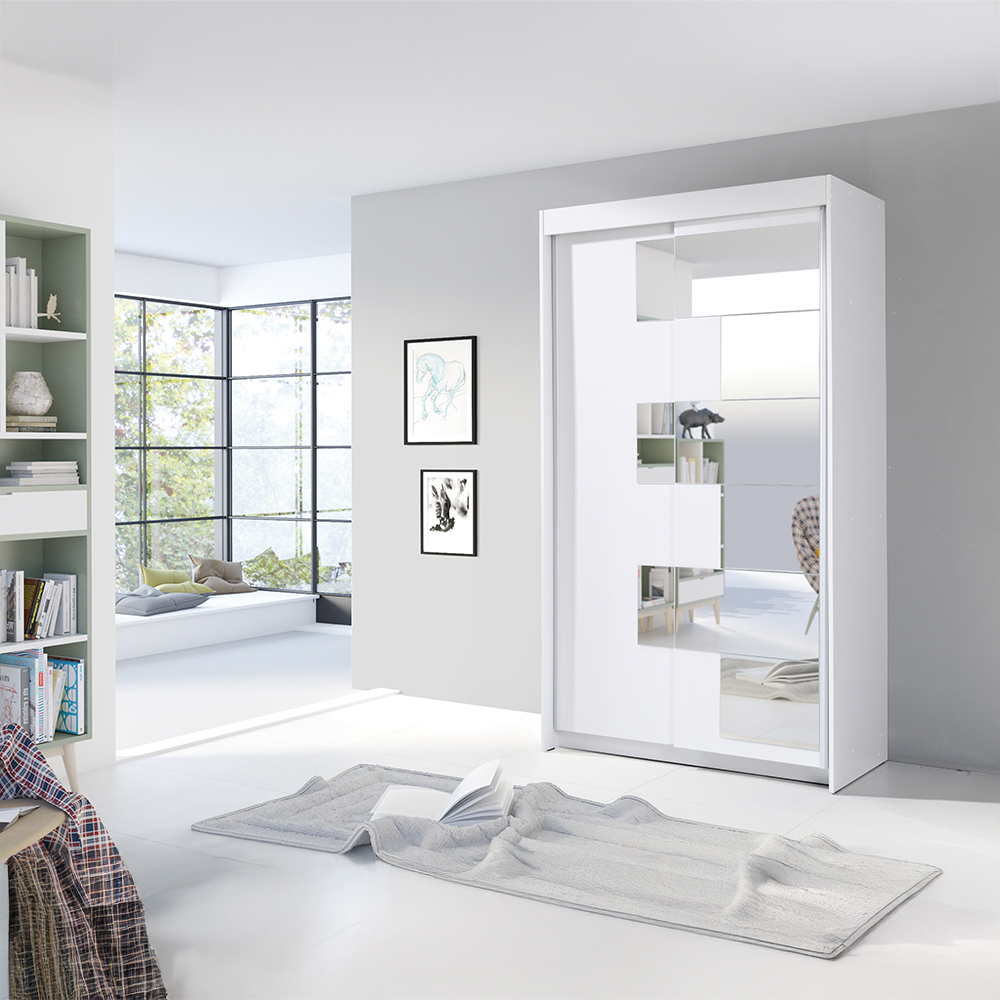 Šatní skříň SZACH | se zrcadlem | 120 cm | bílá