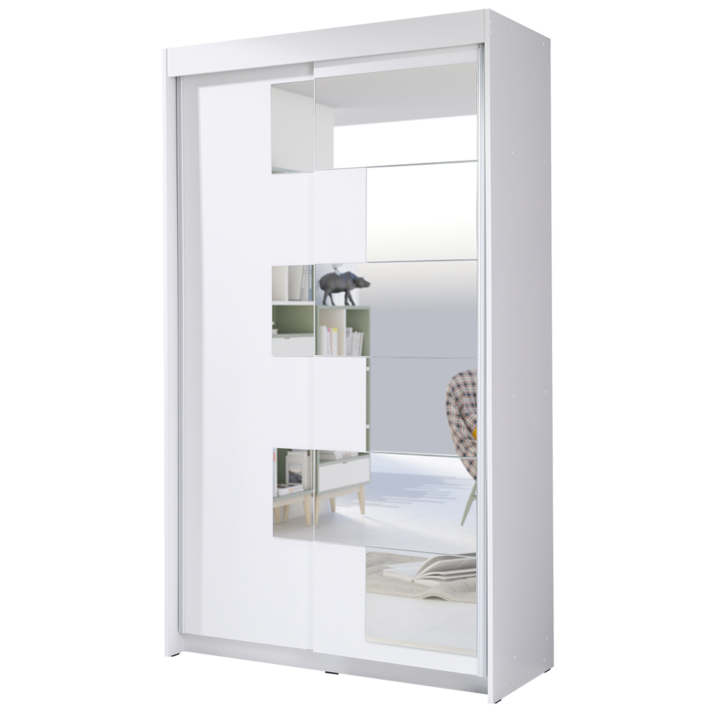 Šatní skříň SZACH | se zrcadlem | 120 cm | bílá