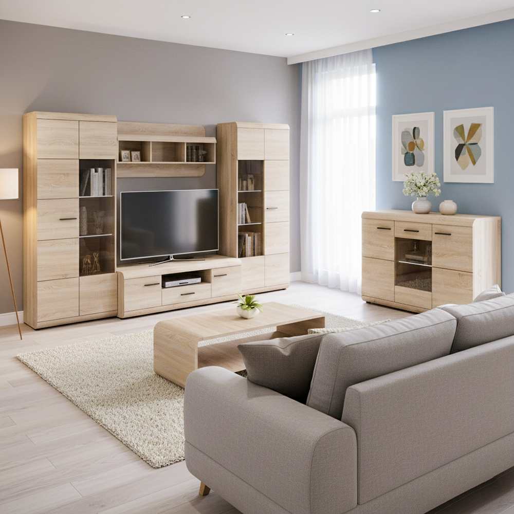 Obývací stěna LINK s | 6 dílů | sestava B | 298 + 120 + 120x60 cm | sonoma