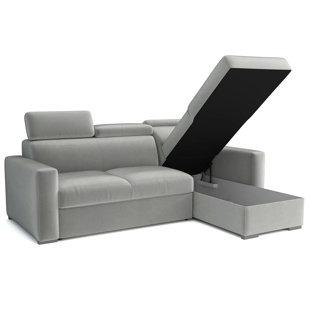 Malá sedací souprava PEDRO L | 235x170 cm | PRAVÁ | rozkládací + úložný prostor | polohovatelné záhlavníky | VÝBĚR TKANIN