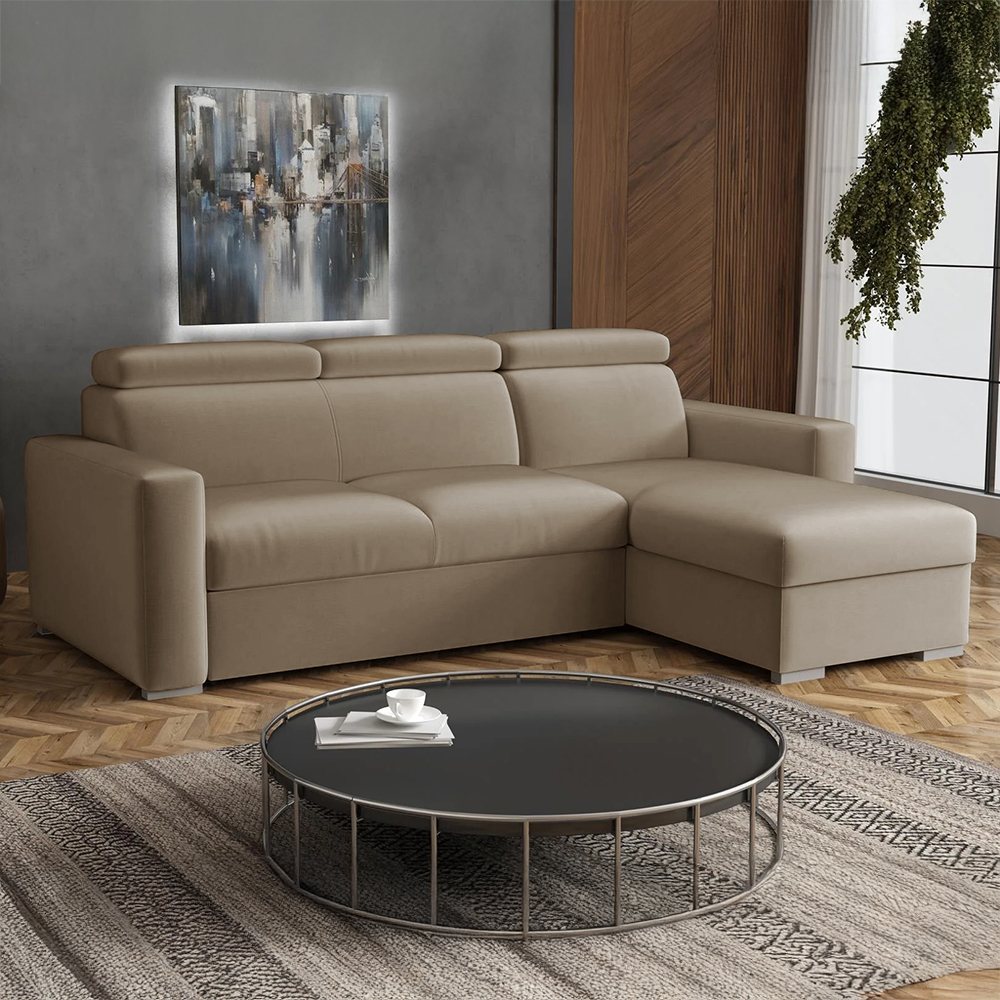 Malá sedací souprava PEDRO L | 235x170 cm | PRAVÁ | rozkládací + úložný prostor | polohovatelné záhlavníky | VÝBĚR TKANIN