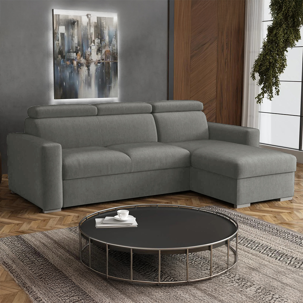 Malá sedací souprava PEDRO L | 235x170 cm | PRAVÁ | rozkládací + úložný prostor | polohovatelné záhlavníky | VÝBĚR TKANIN