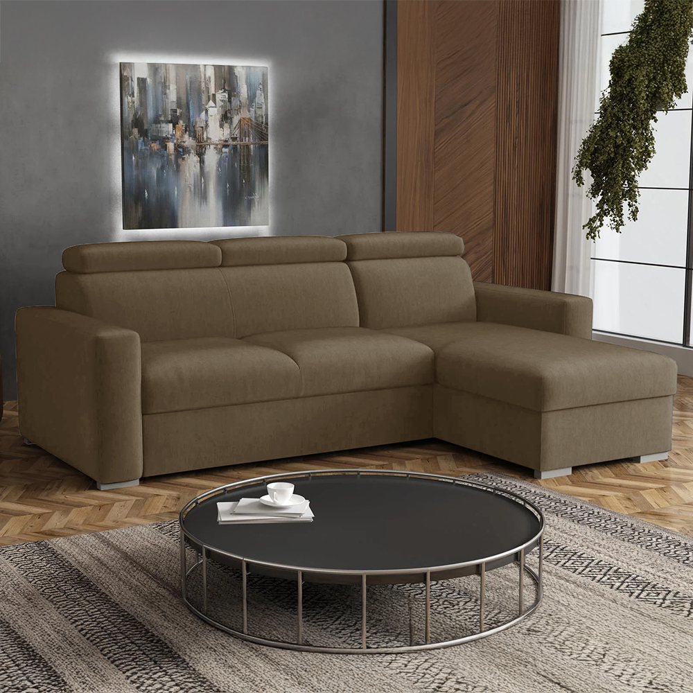 Malá sedací souprava PEDRO L | 235x170 cm | PRAVÁ | rozkládací + úložný prostor | polohovatelné záhlavníky | VÝBĚR TKANIN