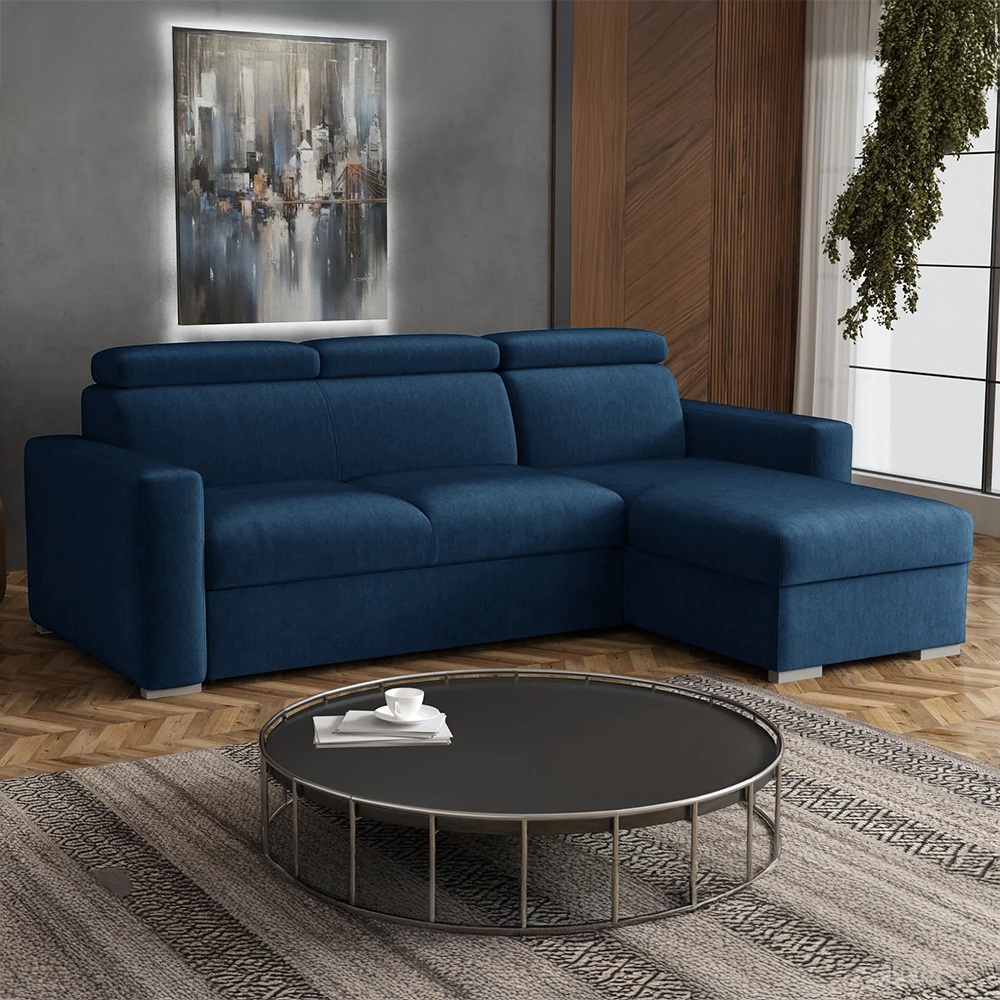 Malá sedací souprava PEDRO L | 235x170 cm | PRAVÁ | rozkládací + úložný prostor | polohovatelné záhlavníky | VÝBĚR TKANIN