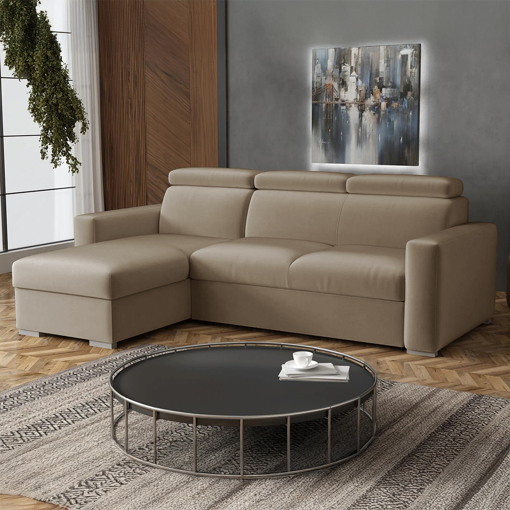 Malá sedací souprava PEDRO L | 170x235 cm | LEVÁ | rozkládací + úložný prostor | polohovatelné záhlavníky | VÝBĚR TKANIN