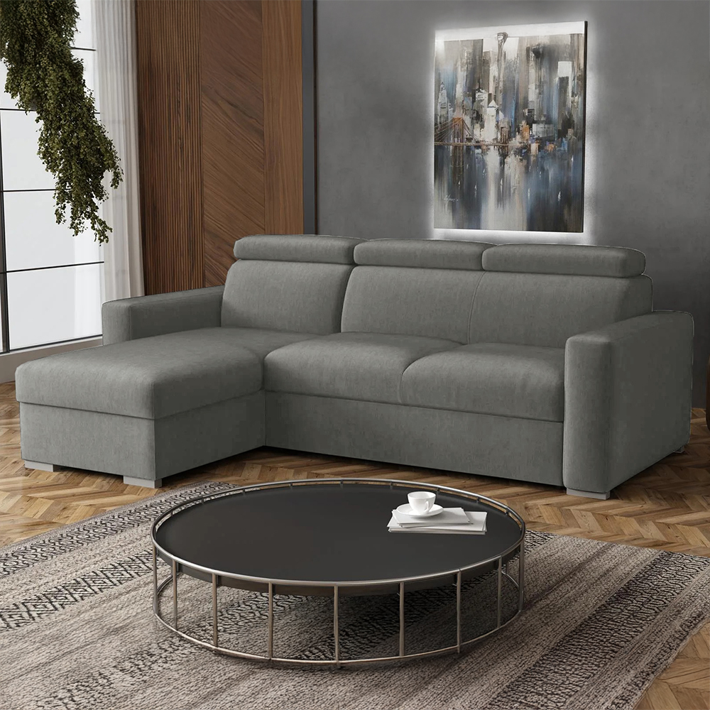 Malá sedací souprava PEDRO L | 170x235 cm | LEVÁ | rozkládací + úložný prostor | polohovatelné záhlavníky | VÝBĚR TKANIN