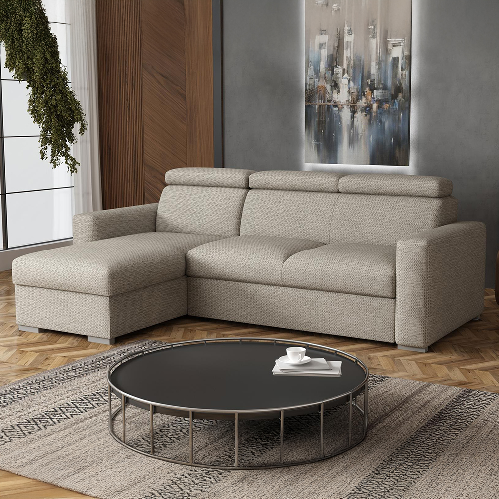 Malá sedací souprava PEDRO L | 170x235 cm | LEVÁ | rozkládací + úložný prostor | polohovatelné záhlavníky | VÝBĚR TKANIN