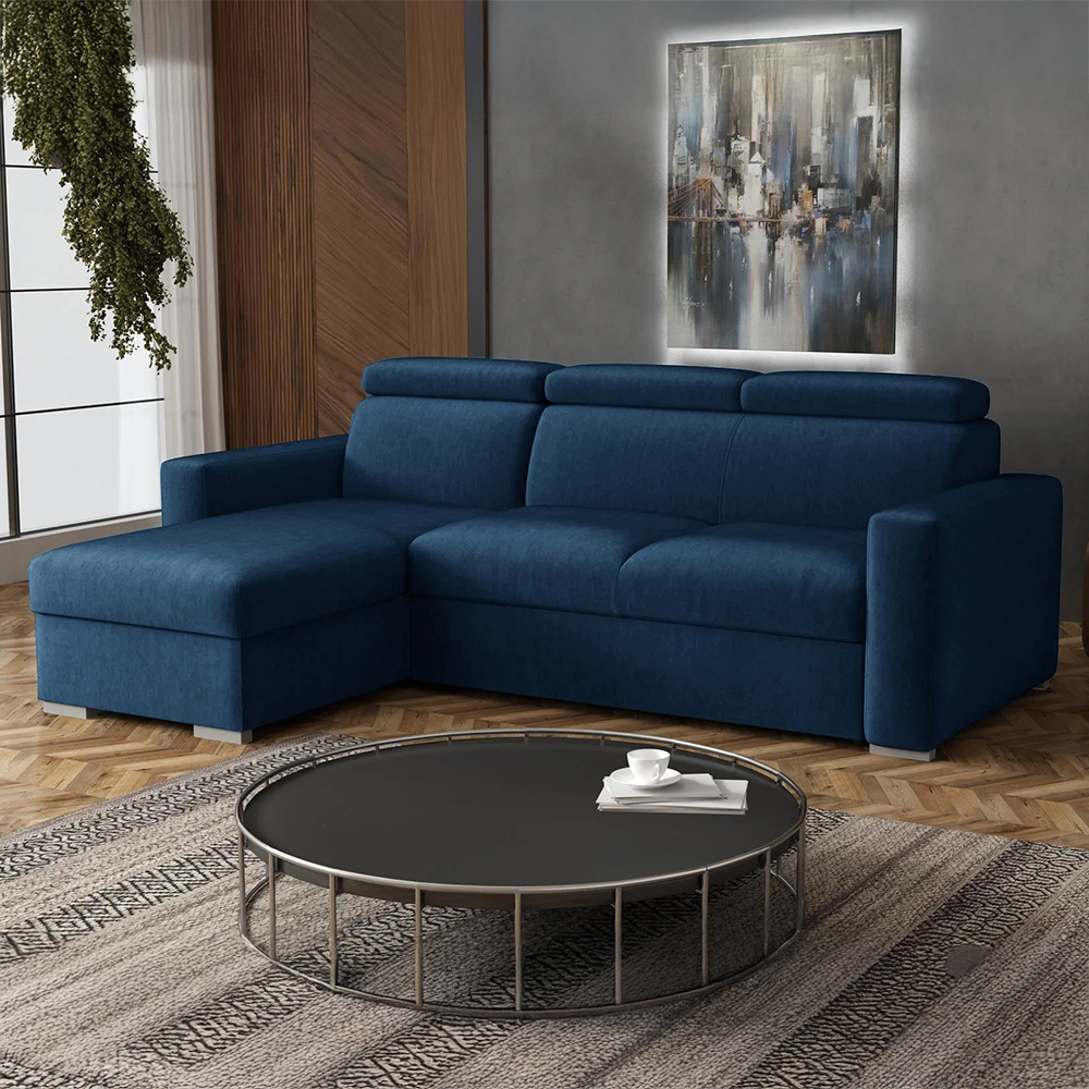 Malá sedací souprava PEDRO L | 170x235 cm | LEVÁ | rozkládací + úložný prostor | polohovatelné záhlavníky | VÝBĚR TKANIN