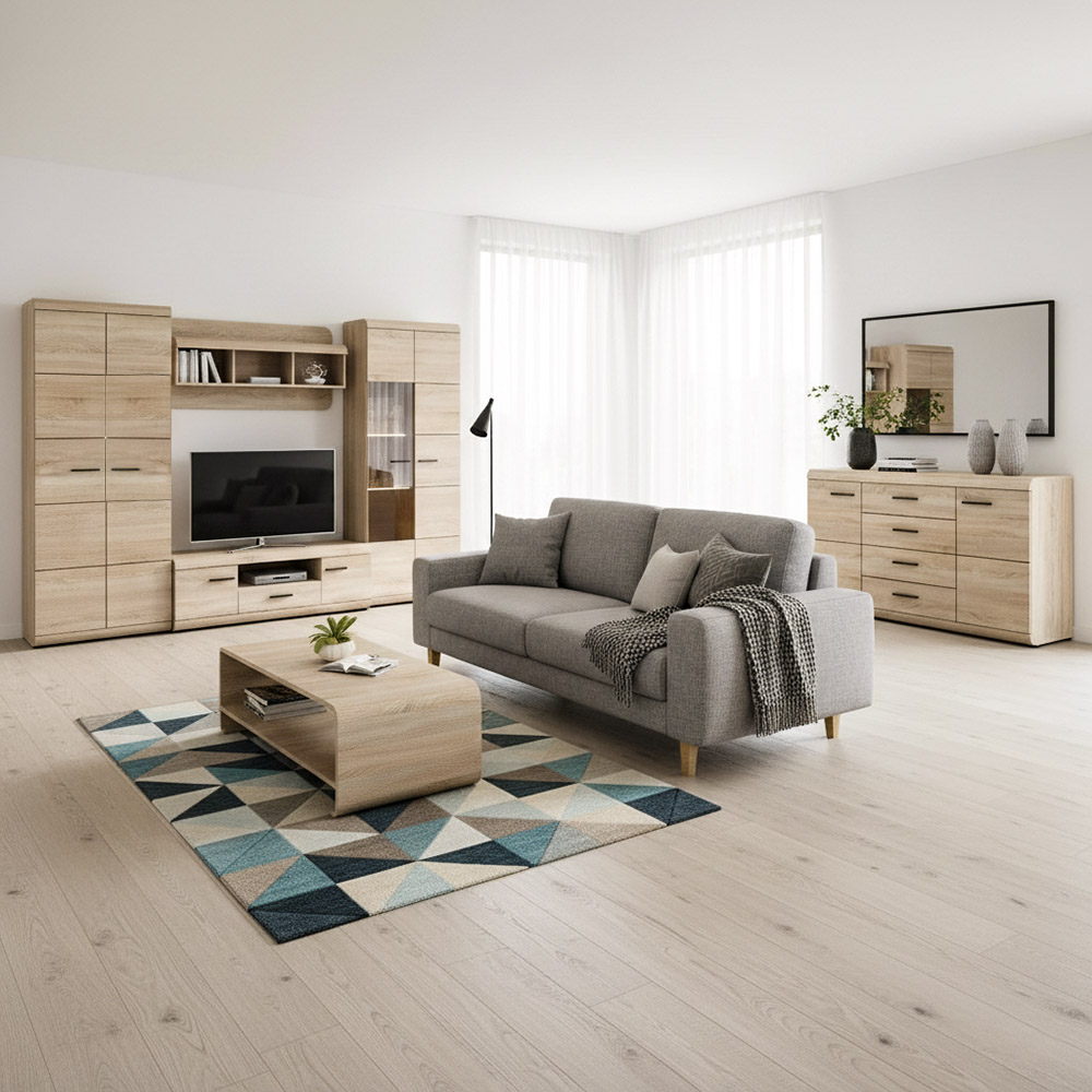 Obývací stěna se skříní LINK s | 6 dílů | sestava D | 298 + 140 + 120x60 cm | sonoma