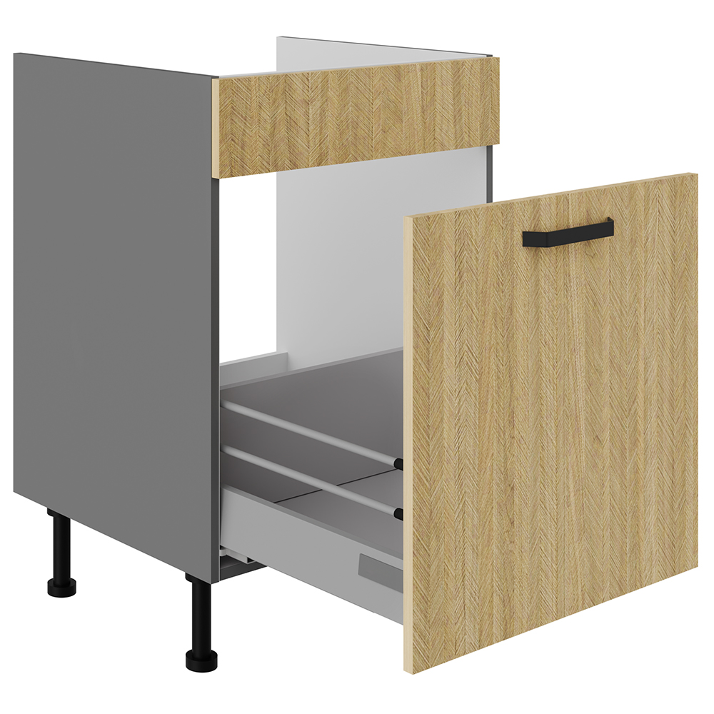 SCANDI sc | dolní skříňka 60 ZL 1S dřezová s výsuvem | 60 cm | PREMIUM BOX | šedá/rybí kost