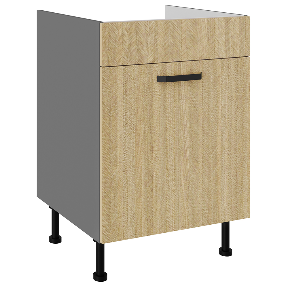 SCANDI sc | dolní skříňka 60 ZL 1S dřezová s výsuvem | 60 cm | PREMIUM BOX | šedá/rybí kost