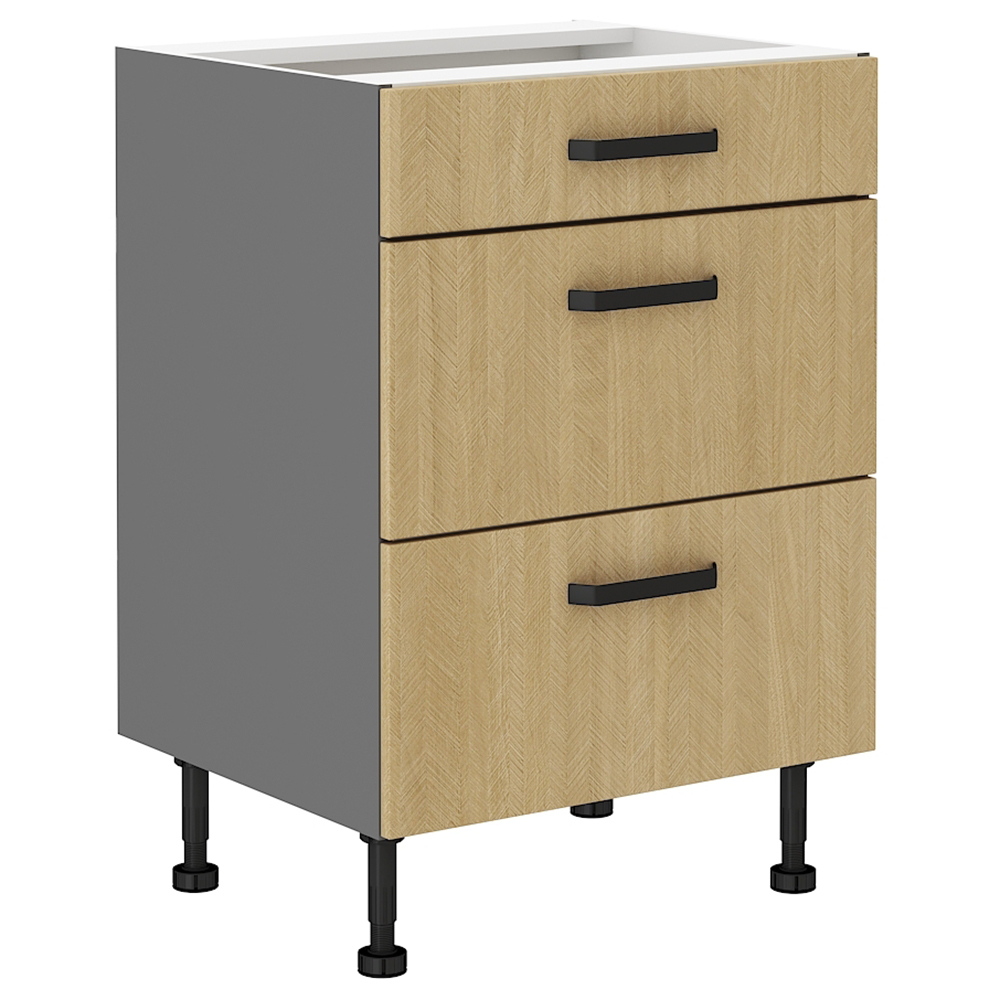 SCANDI sc | dolní skříňka 60 D 3S se zásuvkami PREMIUM BOX | 60 cm | šedá/rybí kost