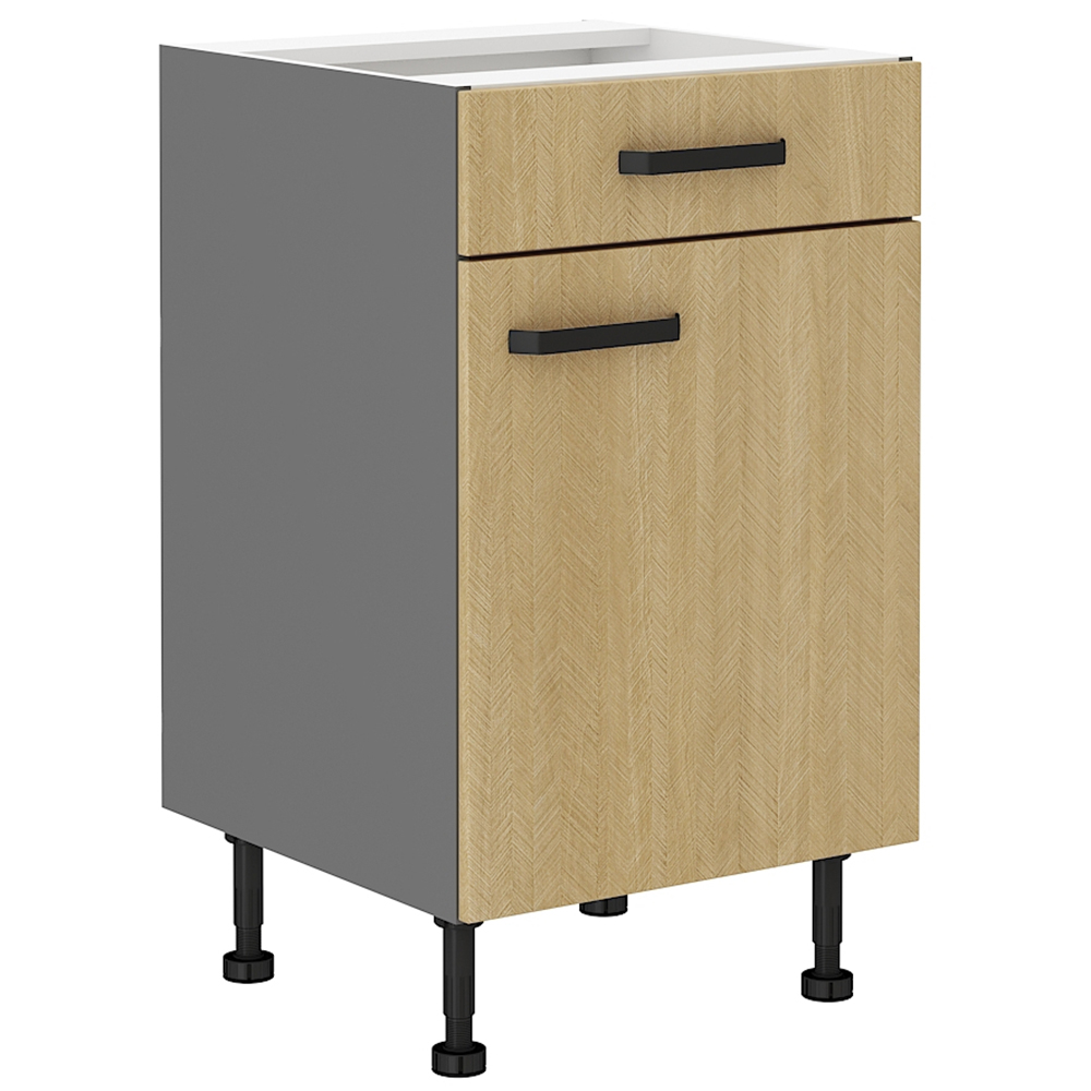 SCANDI sc | dolní skříňka 50 D 1F 1S se zásuvkou PREMIUM BOX | 50 cm | šedá/rybí kost