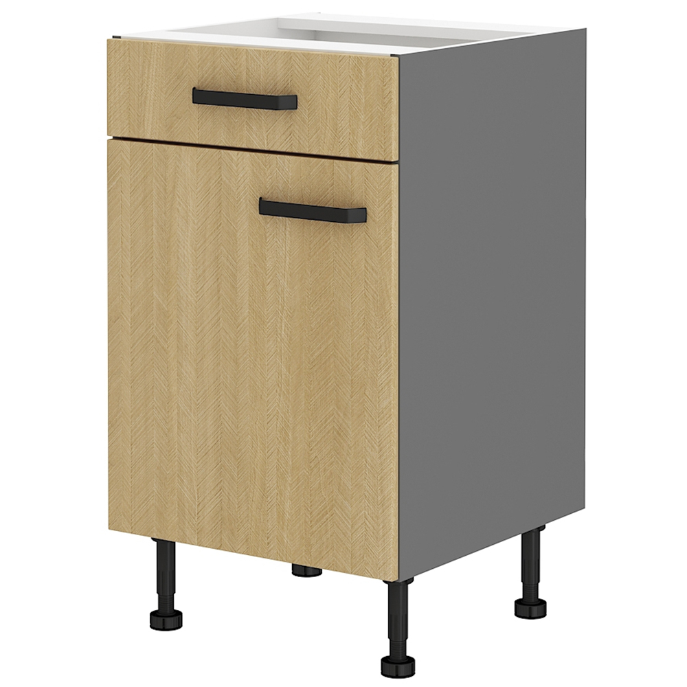 SCANDI sc | dolní skříňka 50 D 1F 1S se zásuvkou PREMIUM BOX | 50 cm | šedá/rybí kost