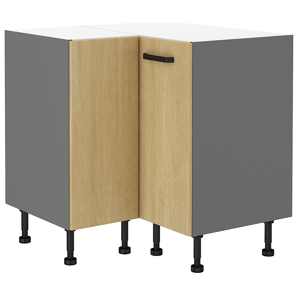 SCANDI sc | dolní skříňka 90x90 ND 2F rohová s policí | 90x90 cm | šedá/rybí kost