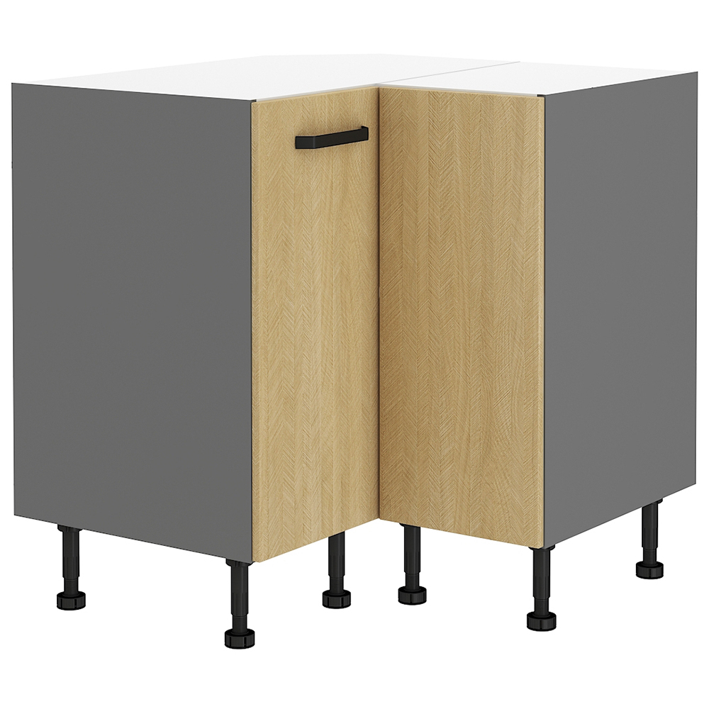 SCANDI sc | dolní skříňka 90x90 ND 2F rohová s policí | 90x90 cm | šedá/rybí kost