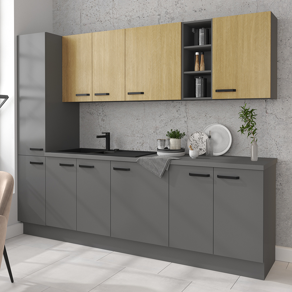 SCANDI sc | horní skříňka rohová 60x60 GN-90 1F 45° s policemi | 60x60 cm | šedá/rybí kost