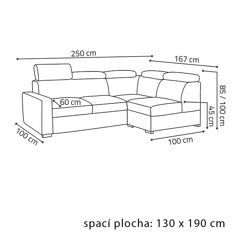 Sedací souprava PEDRO L | 250x167 cm | PRAVÁ | rozkládací + úložný prostor | polohovatelné záhlavníky | VÝBĚR TKANIN