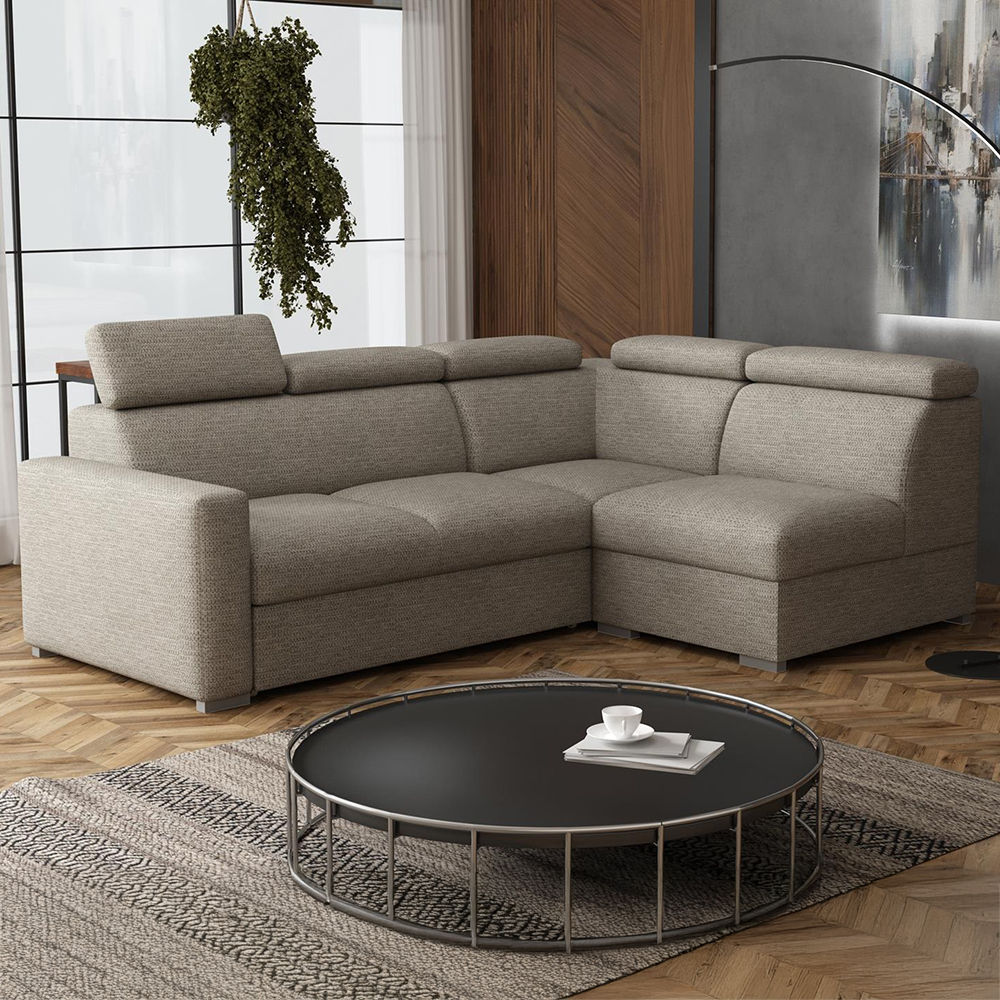 Sedací souprava PEDRO L | 250x188 cm | PRAVÁ | rozkládací + úložný prostor | polohovatelné záhlavníky | VÝBĚR TKANIN