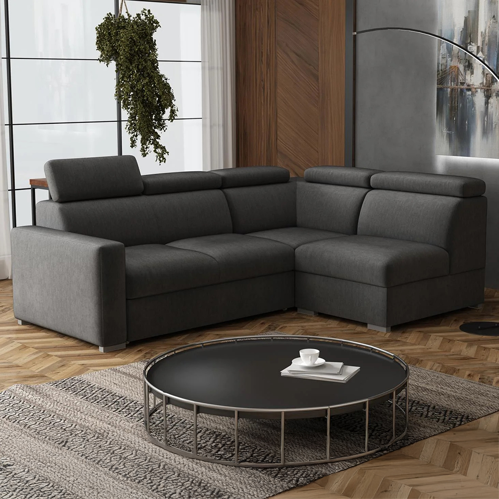 Sedací souprava PEDRO L | 250x188 cm | PRAVÁ | rozkládací + úložný prostor | polohovatelné záhlavníky | VÝBĚR TKANIN